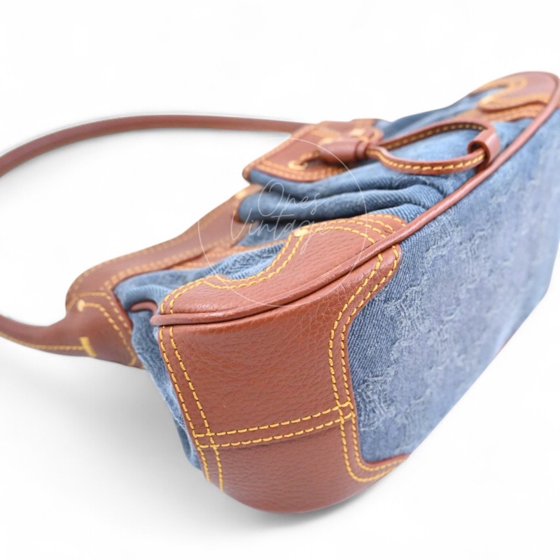 [Pre-owned] Celine Blason Triomphe Logo Denim Calfskin Shoulder Bag-10