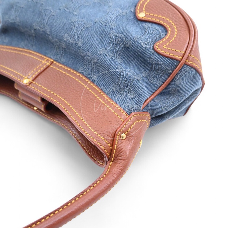[Pre-owned] Celine Blason Triomphe Logo Denim Calfskin Shoulder Bag-24