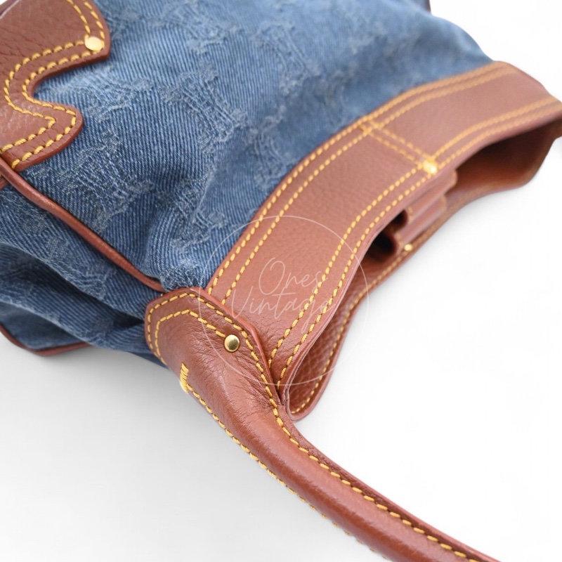 [Pre-owned] Celine Blason Triomphe Logo Denim Calfskin Shoulder Bag-25