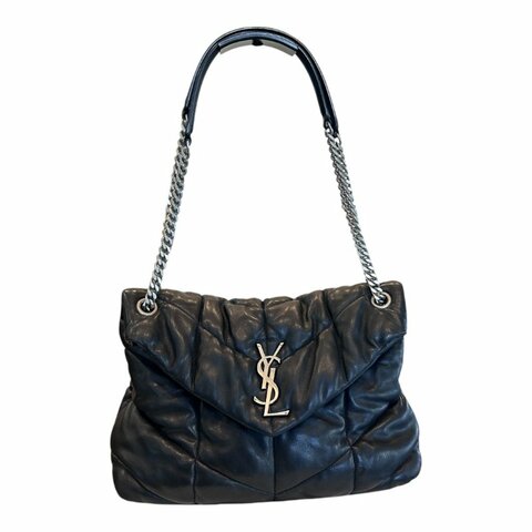 YSL黑銀羊皮絎縫納帕肩背包