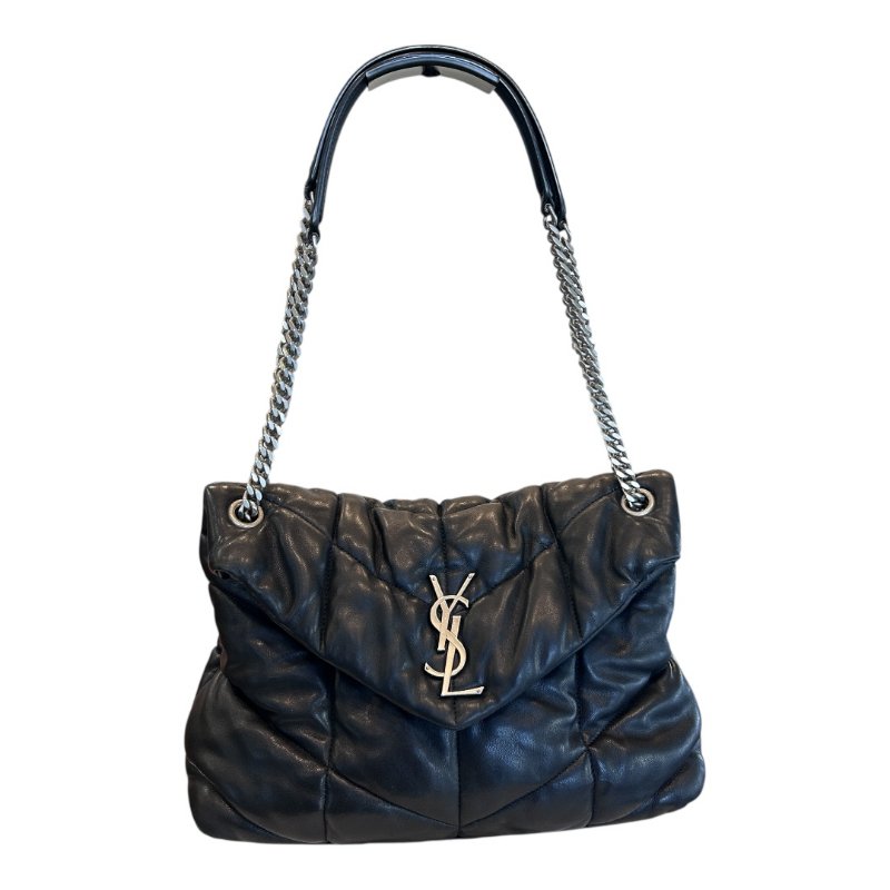 YSL黑銀羊皮絎縫納帕肩背包-0