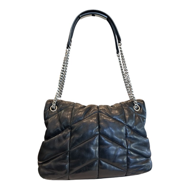 YSL黑銀羊皮絎縫納帕肩背包-1