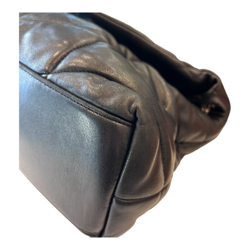 YSL黑銀羊皮絎縫納帕肩背包-3