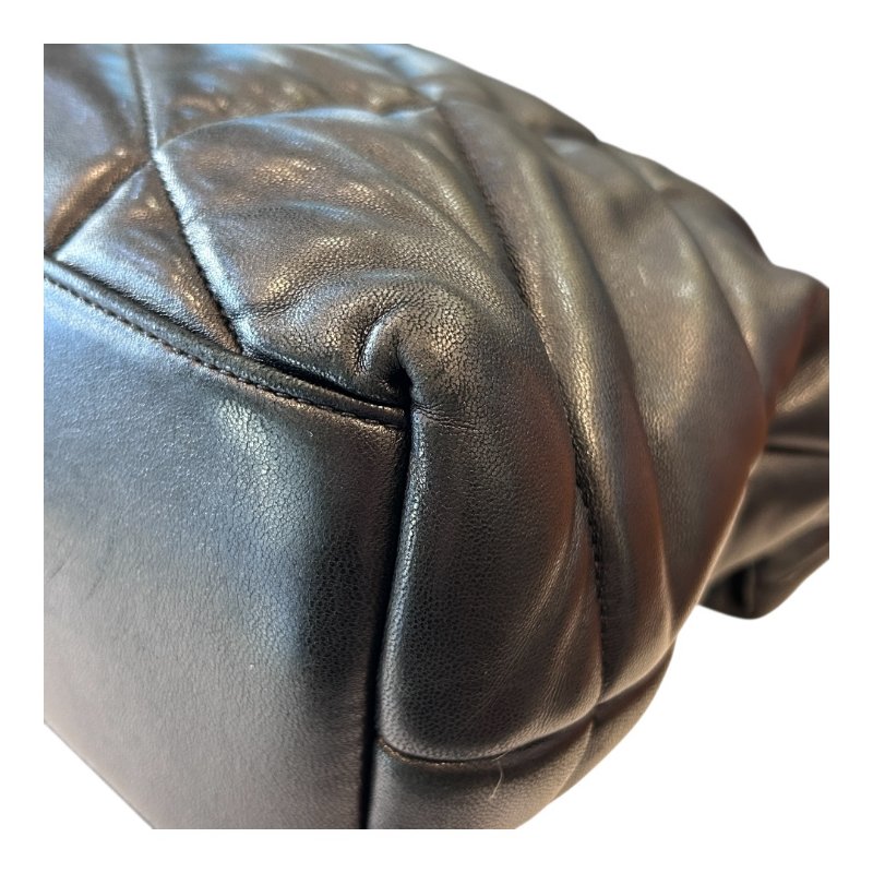 YSL黑銀羊皮絎縫納帕肩背包-5