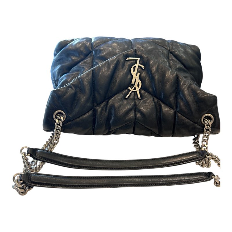 YSL黑銀羊皮絎縫納帕肩背包-7