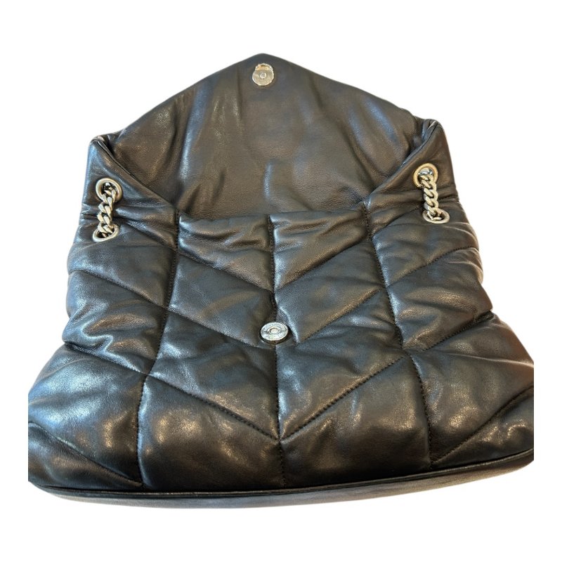 YSL黑銀羊皮絎縫納帕肩背包-9