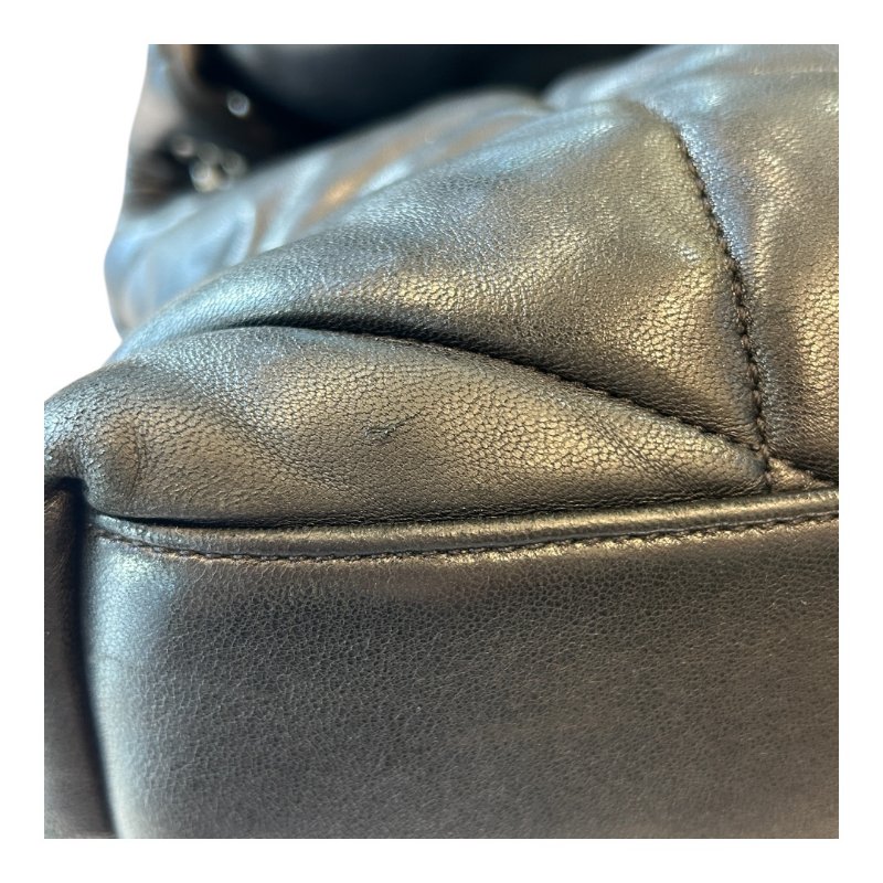 YSL黑銀羊皮絎縫納帕肩背包-10