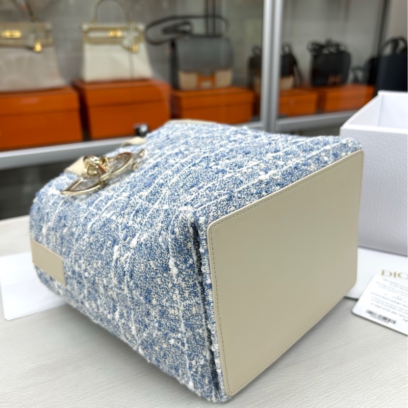 【99新】Dior 丹寧藍 毛呢拼皮 竪版 小號 small Toujours 手提包單肩包-5