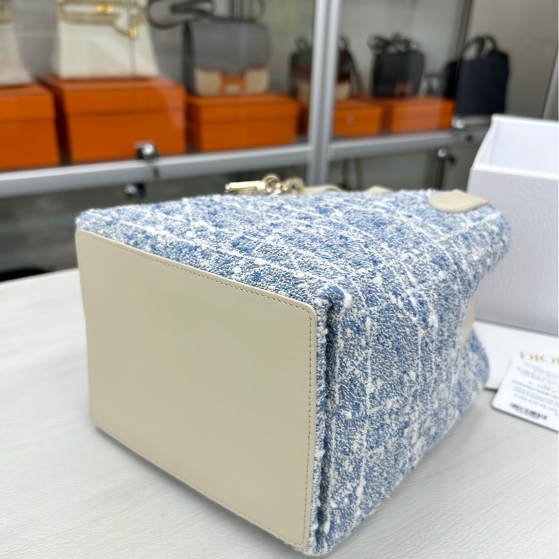 【99新】Dior 丹寧藍 毛呢拼皮 竪版 小號 small Toujours 手提包單肩包-6