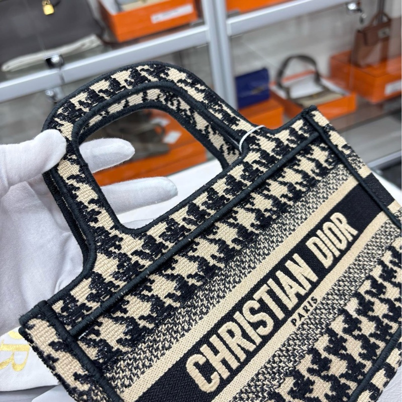 【99近新成】 Dior 卡其色千鳥格mini book tote 迷你手提包-2