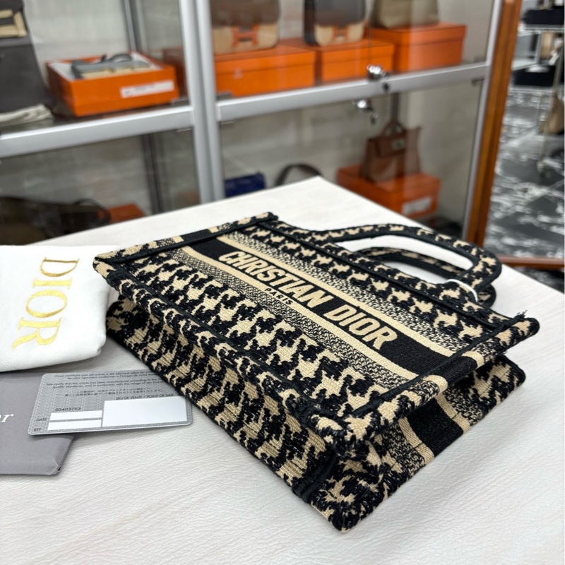 【99近新成】 Dior 卡其色千鳥格mini book tote 迷你手提包-5