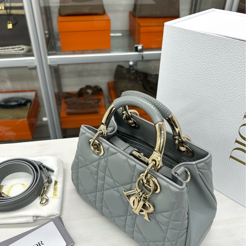 】99新成色】Dior 95.22灰藍色牛皮小號手袋 small-1