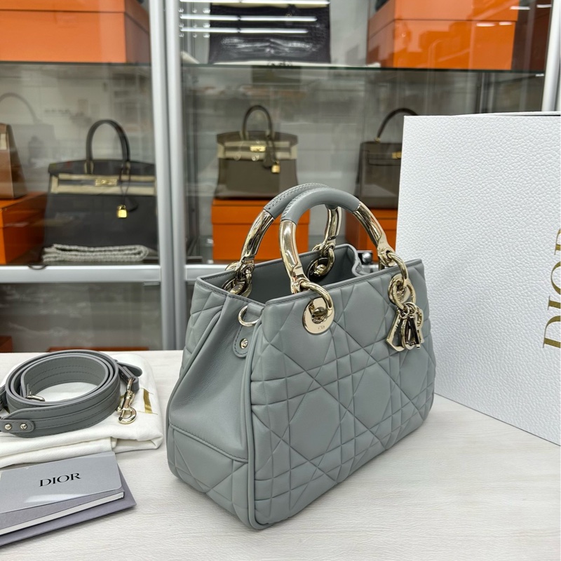 】99新成色】Dior 95.22灰藍色牛皮小號手袋 small-2