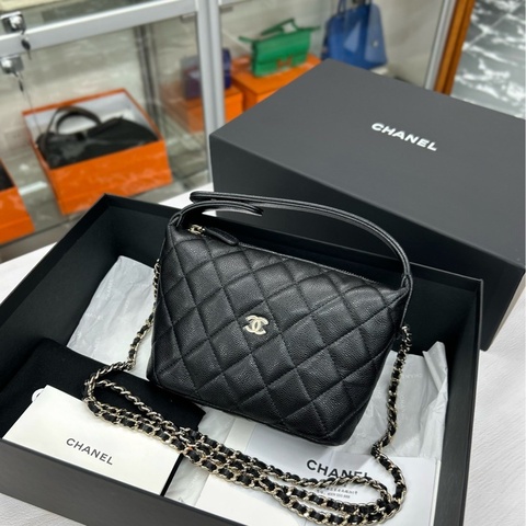 【全新未使用】 Chanel 25A芯片 黑金荔枝牛皮飯盒包  手提包 斜挎包