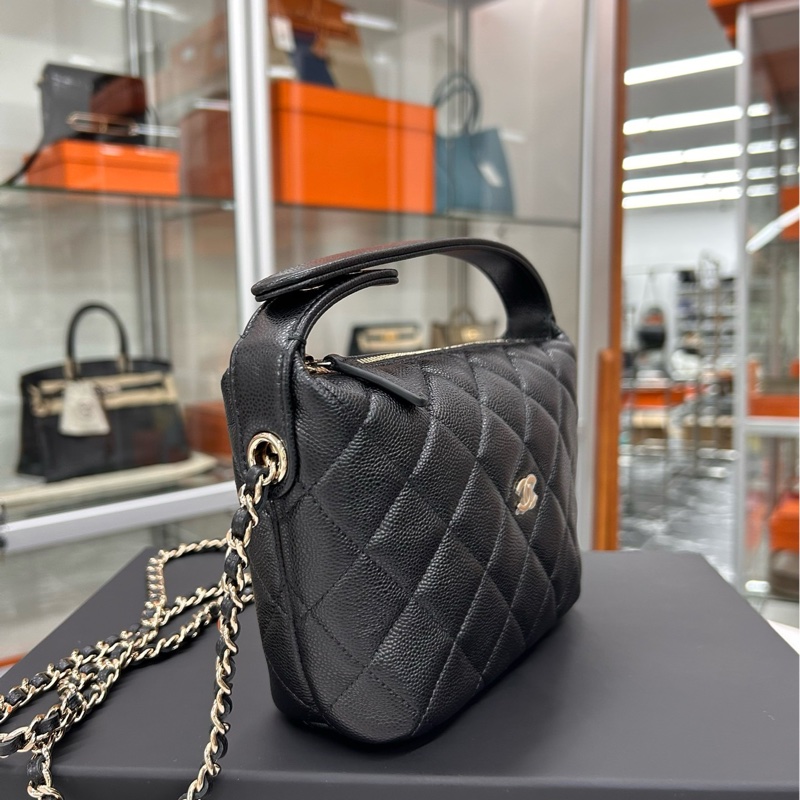 【全新未使用】 Chanel 25A芯片 黑金荔枝牛皮飯盒包  手提包 斜挎包-3