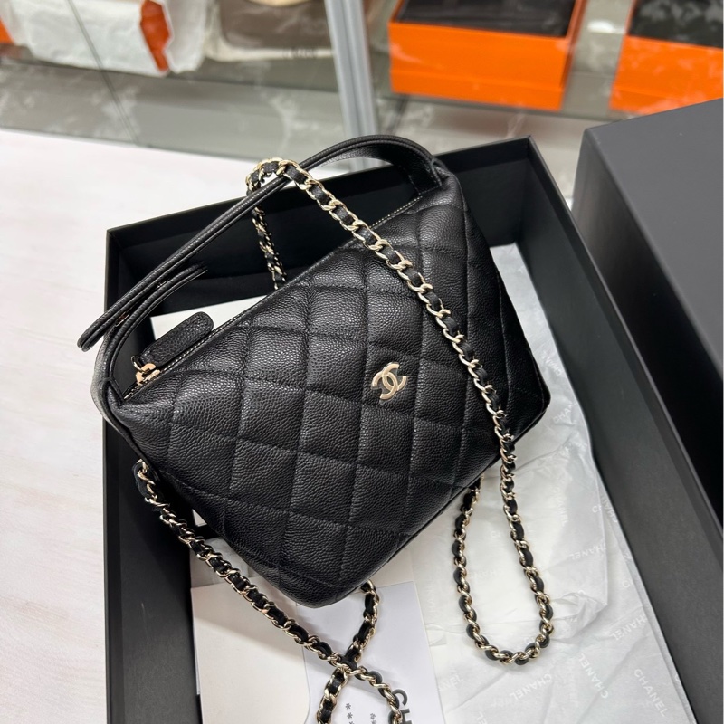 【全新未使用】 Chanel 25A芯片 黑金荔枝牛皮飯盒包  手提包 斜挎包-4