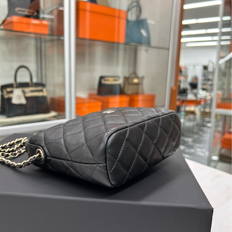 【全新未使用】 Chanel 25A芯片 黑金荔枝牛皮飯盒包  手提包 斜挎包-5