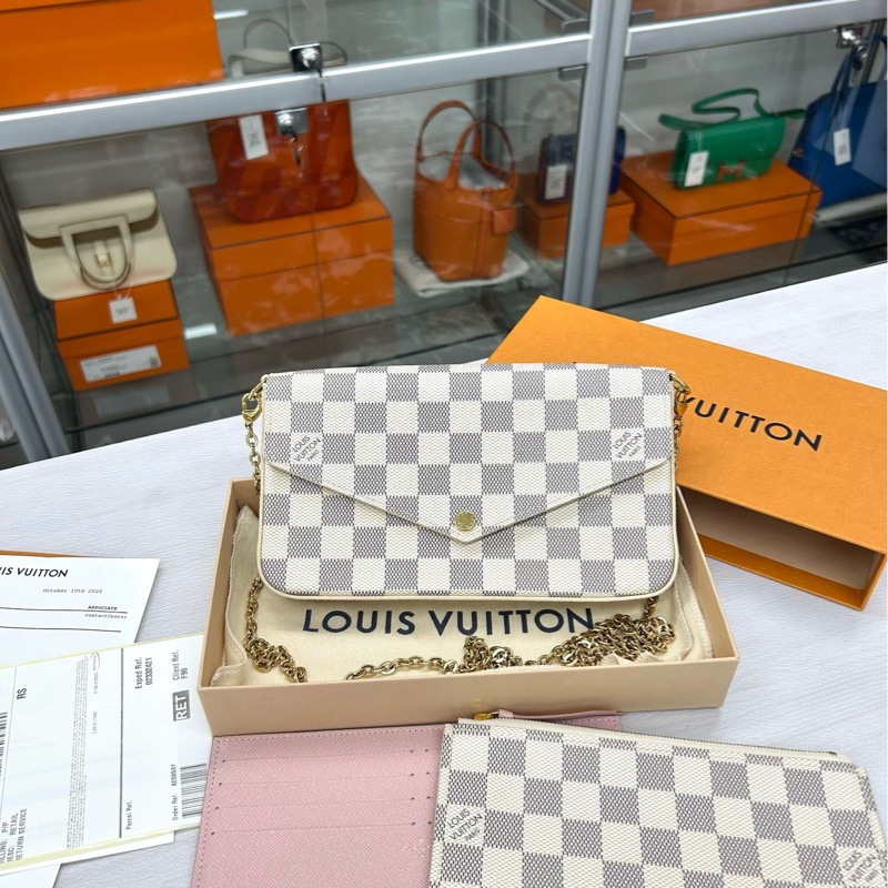 【閒置99新】 LV 白棋盤格三合一鏈條包 斜挎包單肩包-0