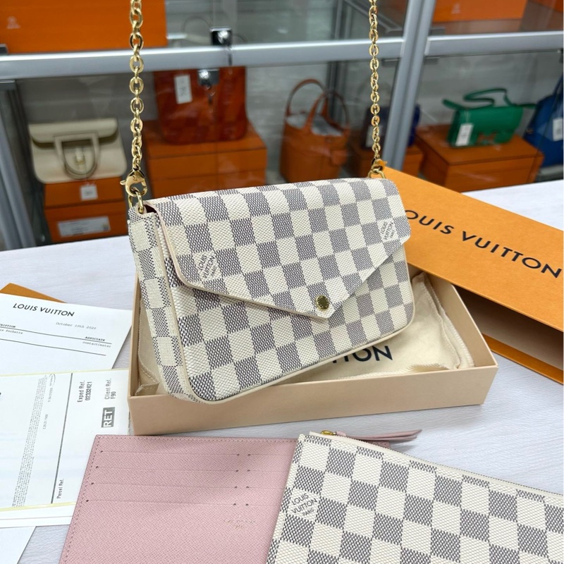 【閒置99新】 LV 白棋盤格三合一鏈條包 斜挎包單肩包-1