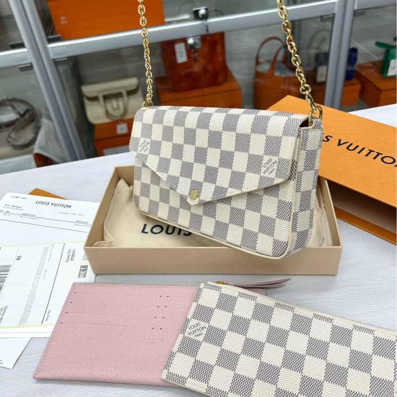 【閒置99新】 LV 白棋盤格三合一鏈條包 斜挎包單肩包-2