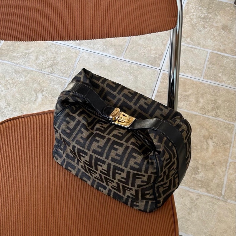 Fendi 老花Zucca大號飯盒包 便當包 金扣 vintage FF-5