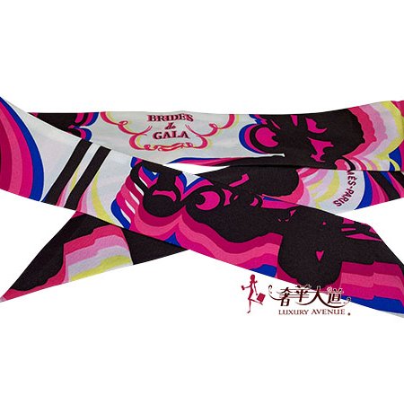＊奢華大道國際精品＊【H0386】HERMES桃紅色線條圖騰 Twilly絲巾-0