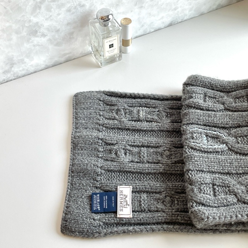 （已售出）Hermes 愛馬仕 豬鼻子灰色圍巾/羊絨圍巾/99新美品-2