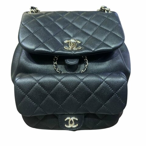 【美收精品】CHANEL黑色牛皮銀鍊後背包 4-656