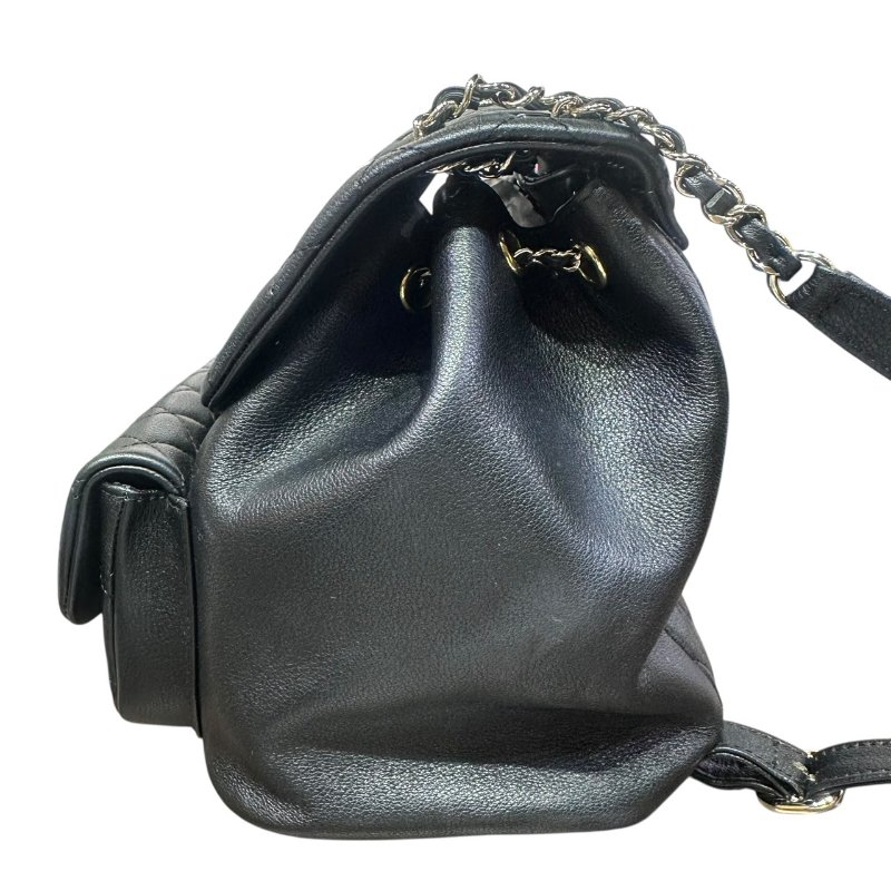 【美收精品】CHANEL黑色牛皮銀鍊後背包 4-656-3