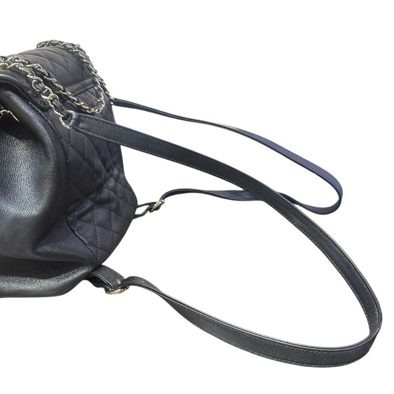 【美收精品】CHANEL黑色牛皮銀鍊後背包 4-656-11