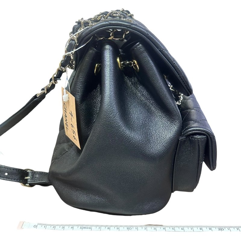 【美收精品】CHANEL黑色牛皮銀鍊後背包 4-656-18