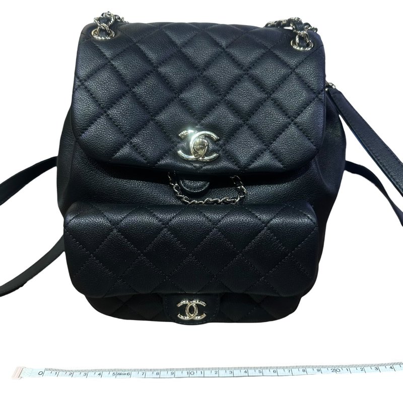 【美收精品】CHANEL黑色牛皮銀鍊後背包 4-656-19