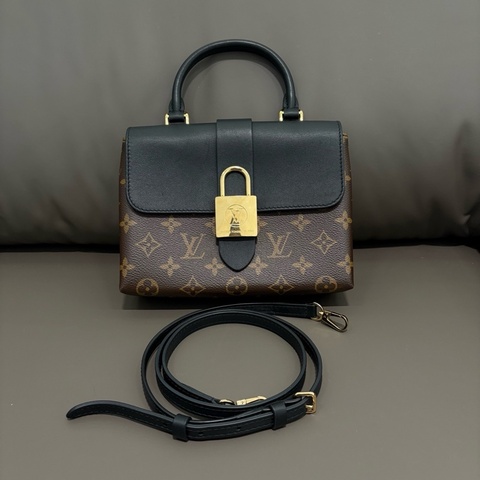 Lv/路易威登  老花拼黑鎖頭包手提斜挎包 芯片款