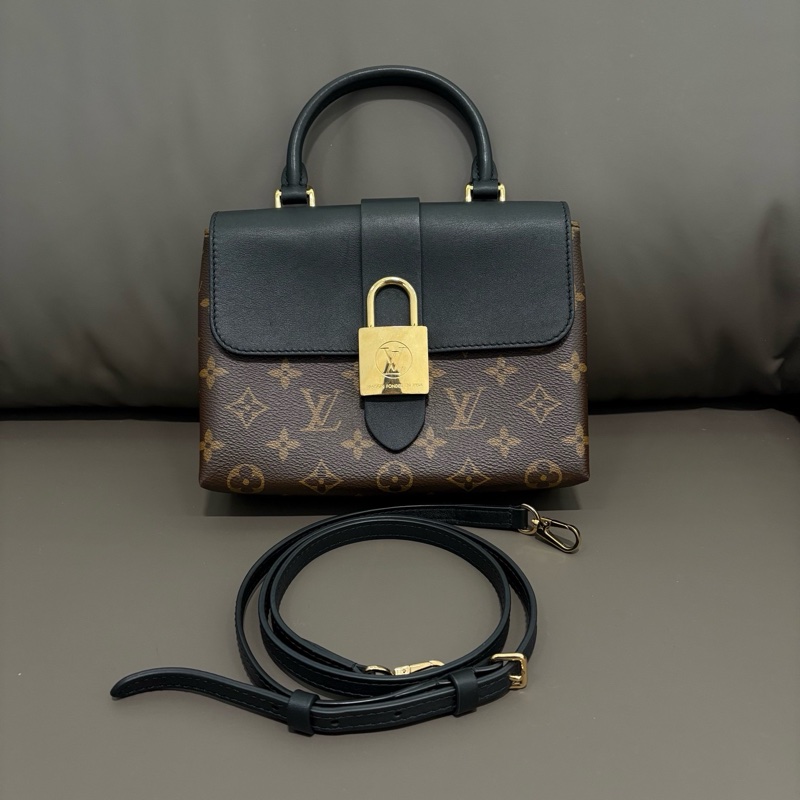 Lv/路易威登  老花拼黑鎖頭包手提斜挎包 芯片款-0