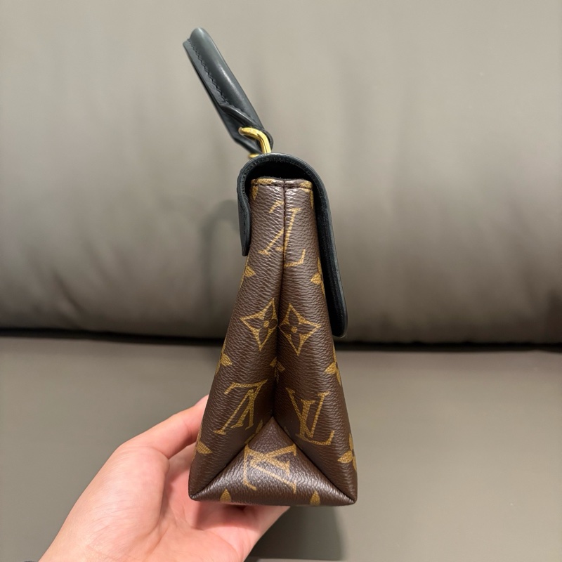 Lv/路易威登  老花拼黑鎖頭包手提斜挎包 芯片款-2