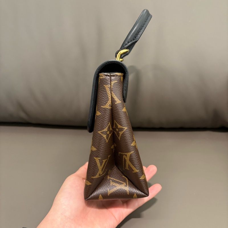 Lv/路易威登  老花拼黑鎖頭包手提斜挎包 芯片款-3