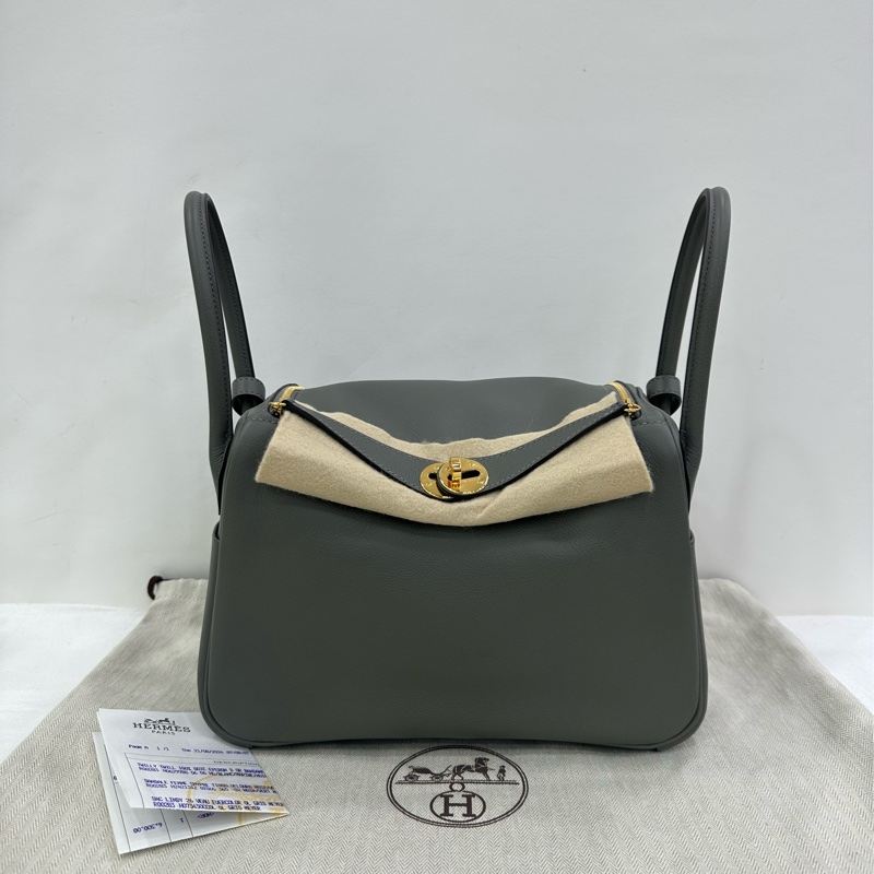 Hermes 愛馬仕 Lindy26 積雨雲灰金扣 EC皮 evercolor 皮 W 閒置有購證-0