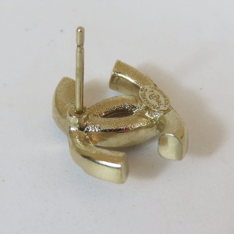 【巴黎站二手名牌專賣店】＊現貨＊CHANEL 香奈兒 真品＊淡金灰綠彩鑽雙C針式耳環-2