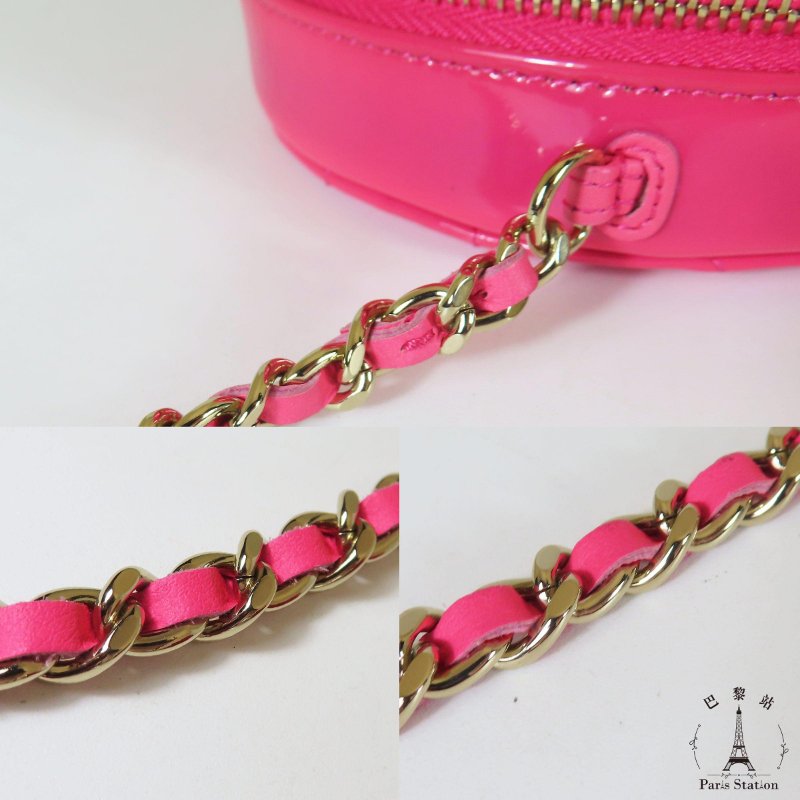 【巴黎站二手名牌專賣店】*現貨*CHANEL香奈兒真品*粉色菱格紋亮面漆皮銀雙C MINI圓餅包-8