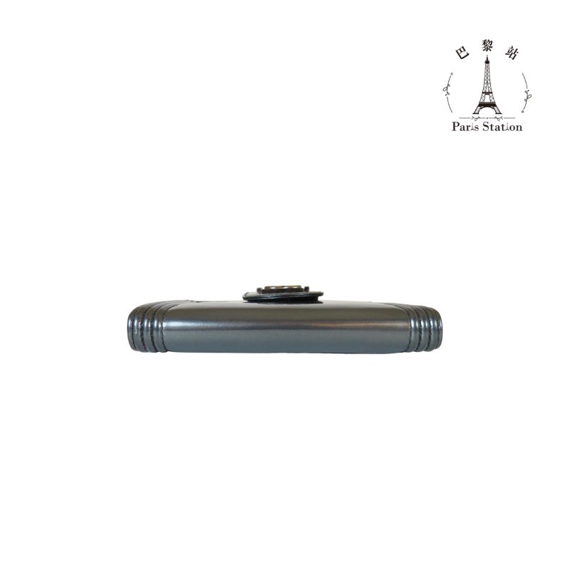 【巴黎站二手名牌專賣店】＊現貨＊CHANEL 香奈兒 真品＊經典BOY鐵灰銀色漆皮釦式短夾-2