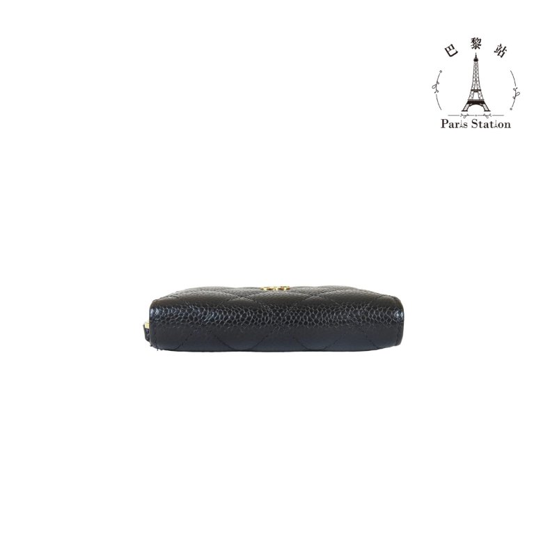 【巴黎站二手名牌專賣】＊現貨＊CHANEL 香奈兒 真品＊黑色菱格紋荔枝牛皮金雙C拉鍊卡夾零錢包-2