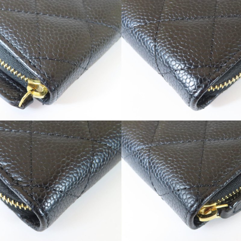 【巴黎站二手名牌專賣】＊現貨＊CHANEL 香奈兒 真品＊黑色菱格紋荔枝牛皮金雙C拉鍊卡夾零錢包-5