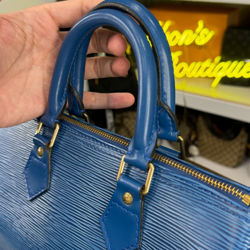 上架中🔑Louis Vuitton 藍色EPI水波紋Speedy手提包-13