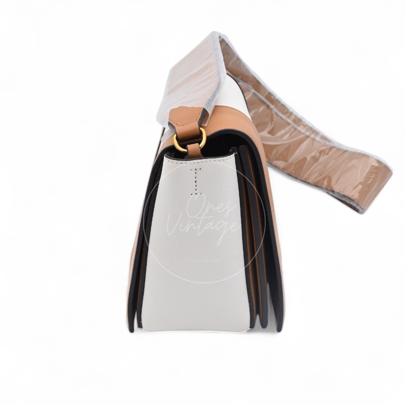 [Unused] Celine Medium Frame Bag Tan Optic White-4