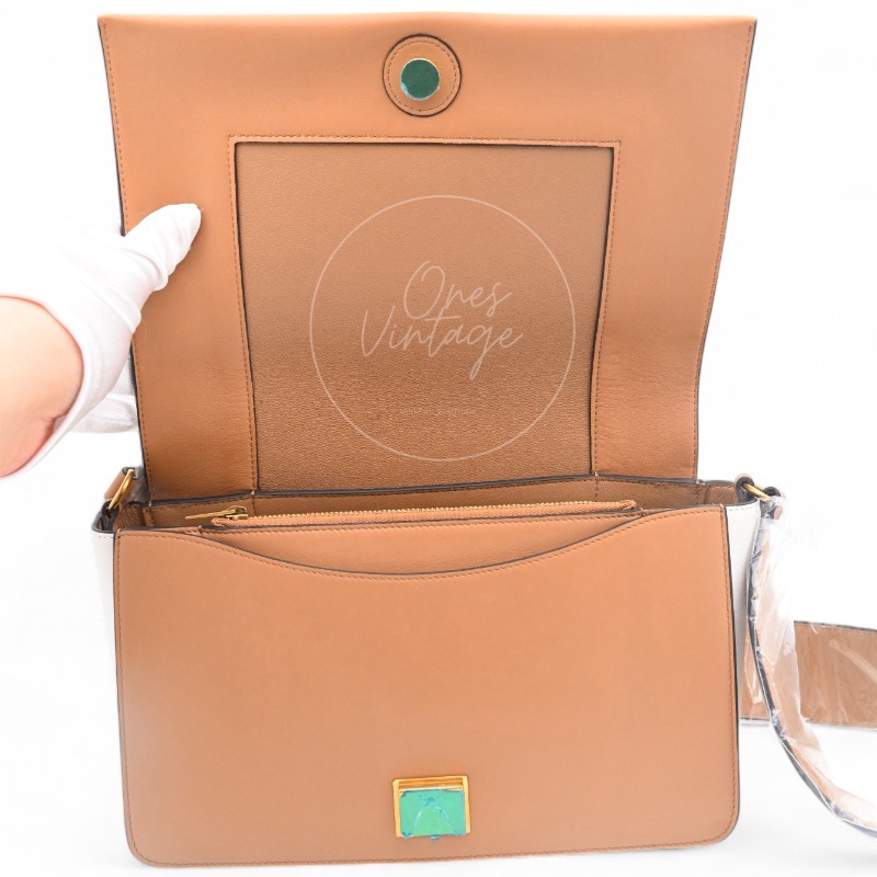 [Unused] Celine Medium Frame Bag Tan Optic White-12