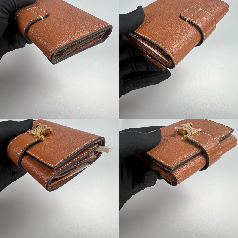 全新品 CELINE   黃褐色VICTOIRE三折短夾-9