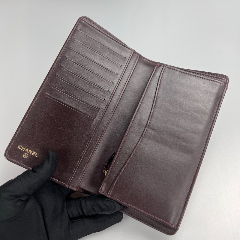 CHANEL CF菱格紋對開長夾 黑金 19開-4