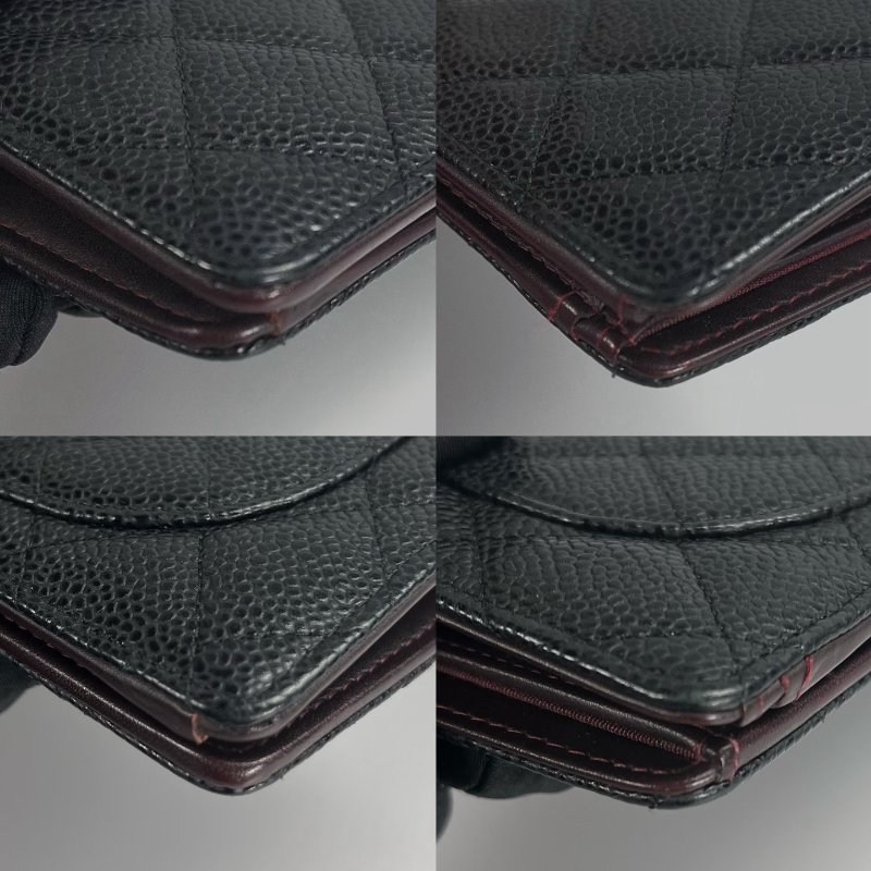 CHANEL CF菱格紋對開長夾 黑金 19開-11