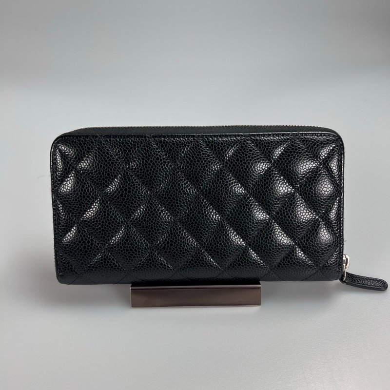 CHANEL 荔枝ㄇ拉長夾 黑銀 23開-1