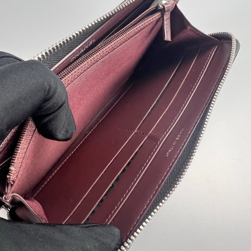 CHANEL 荔枝ㄇ拉長夾 黑銀 23開-7